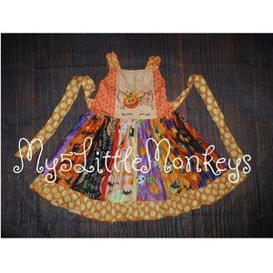 Halloween Patchwork Pumpkin Appliqué Girls Dress - Orange